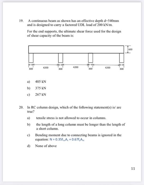  19. A continuous beam as shown has an effective depth d=540mm