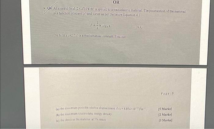  Q4. An electric field ( (2 imes 1010 mathrm{~V} / mathrm{m})