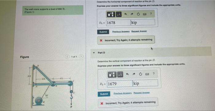 component of reaction at the pin A Express your answer to three