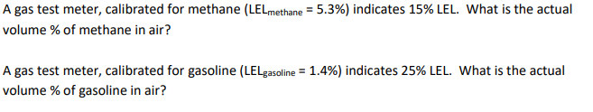 Please Help Urgent ! A gas test meter, calibrated for methane (LELmethane