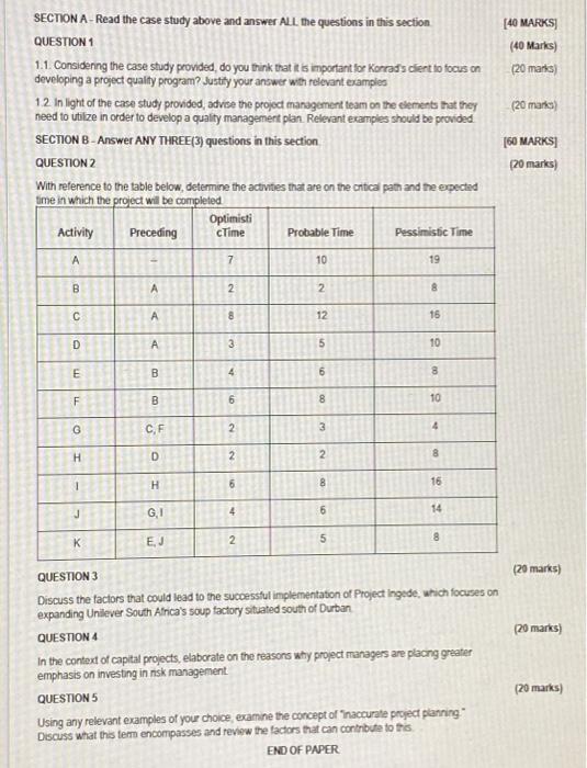  SECTION A- Read the case study above and answer ALL the