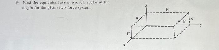 please solve correctly 9- Find the equivalent static wrench vector at the