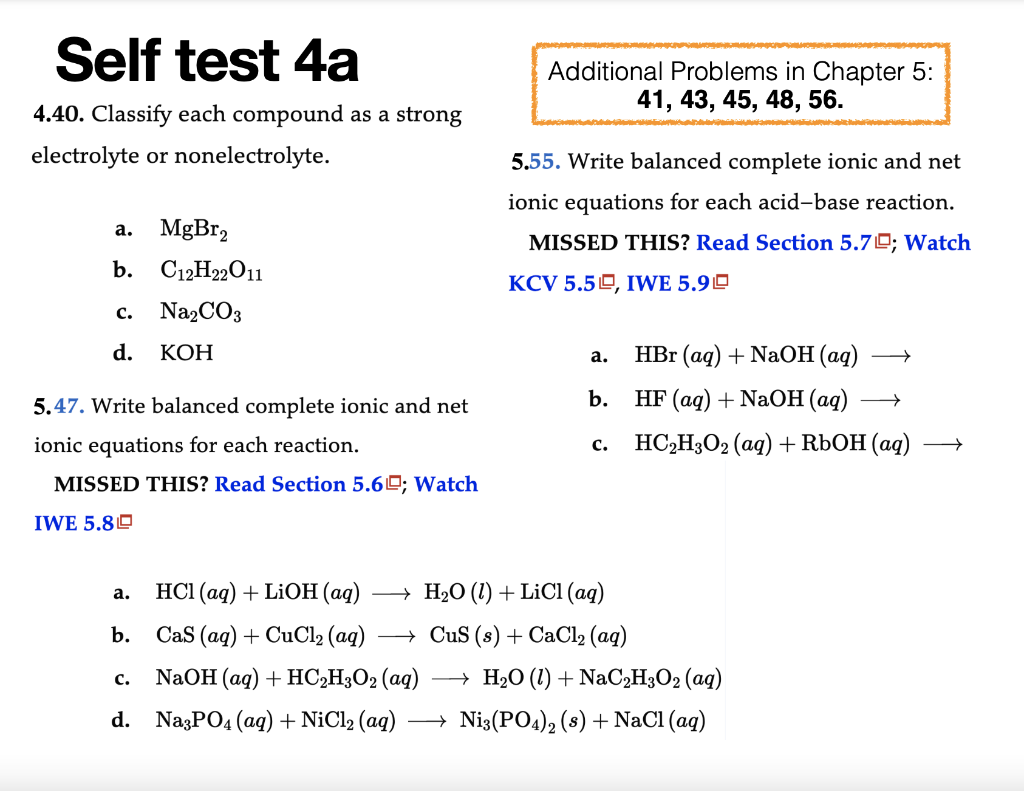  Self test 4a Additional Problems in Chapter 5: 4.40. Classify each