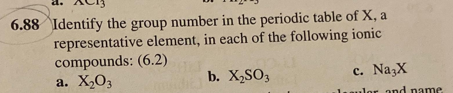  6.88 Identify the group number in the periodic table of x,