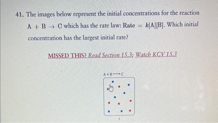  41. The images below represent the initial concentrations for the reaction
