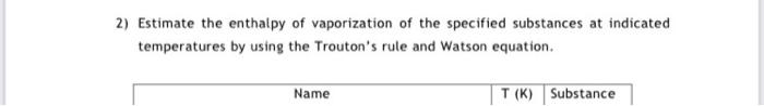 T ( K) = 242substance = propan 2) Estimate the enthalpy of