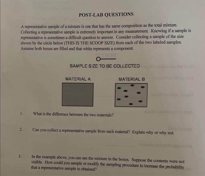  A representative sample of a mixture is one that has the