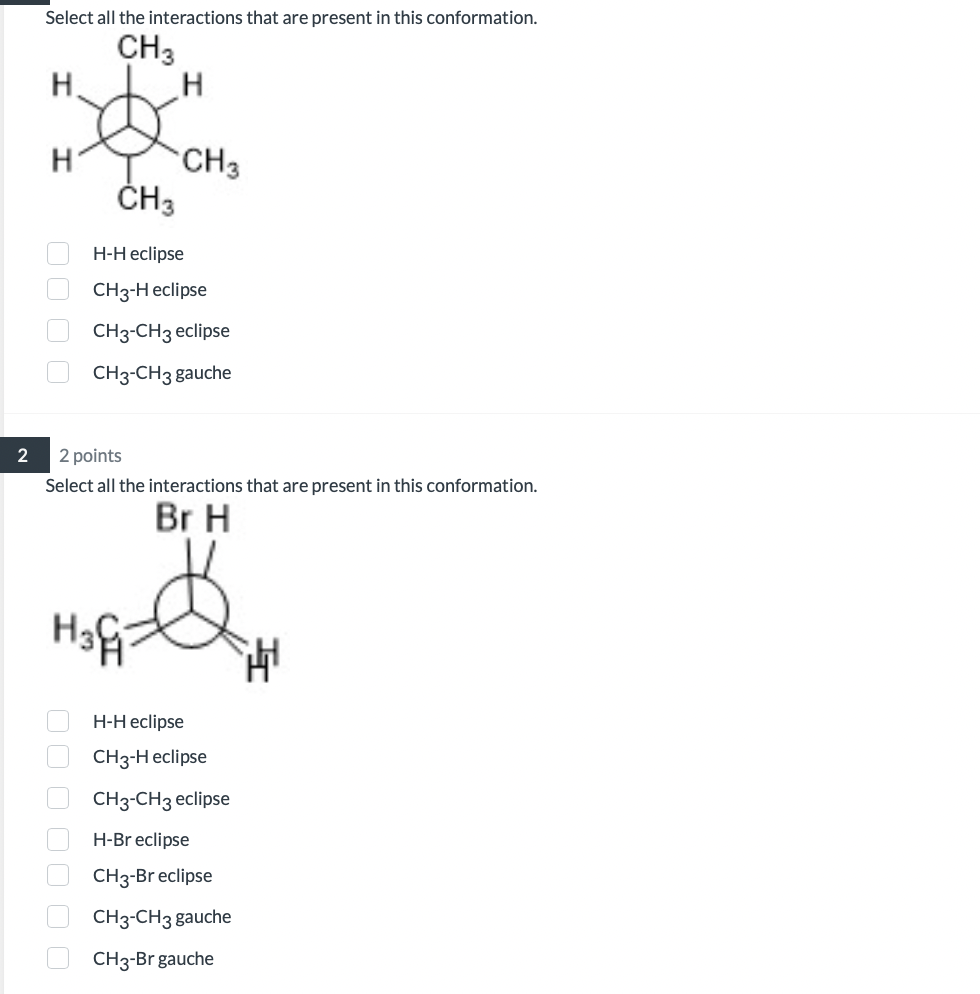 Select all the interactions that are present in this conformation. HH