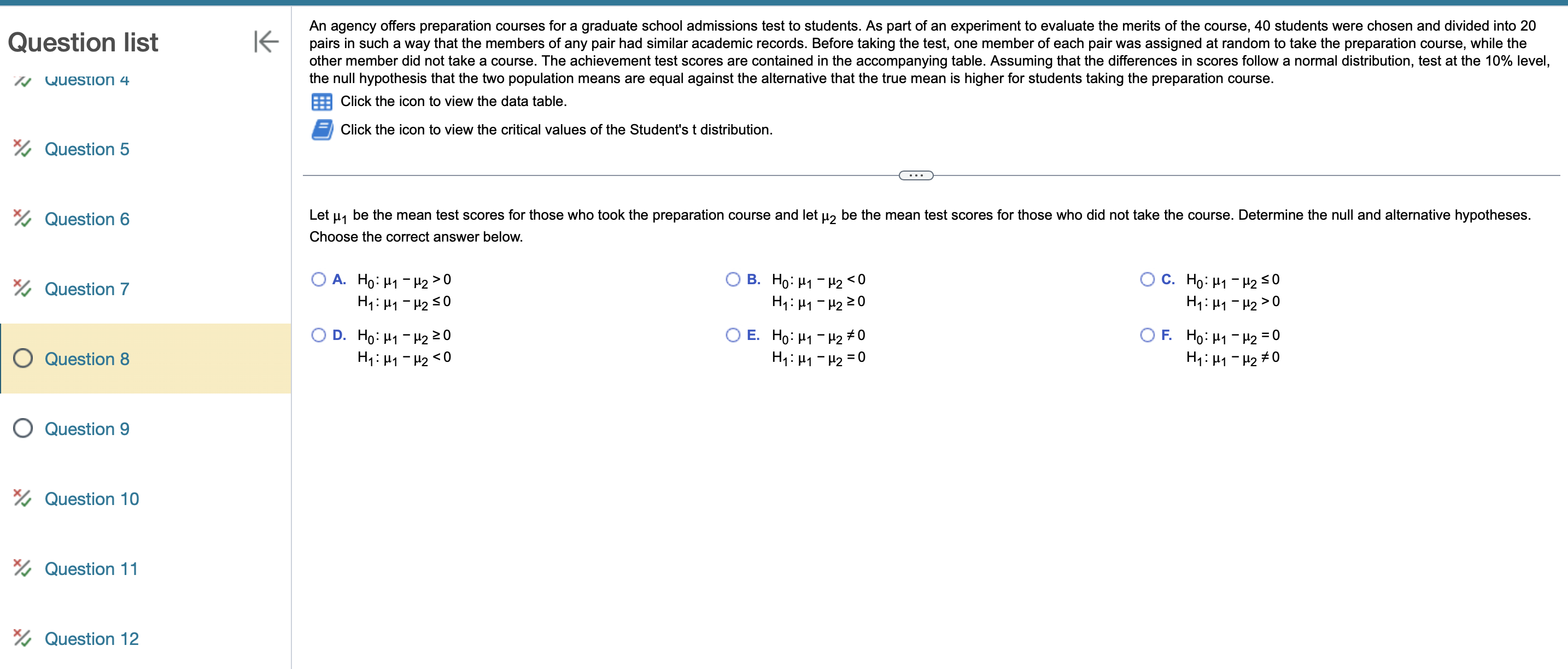 the null hypothesis that the two population means are equal against
