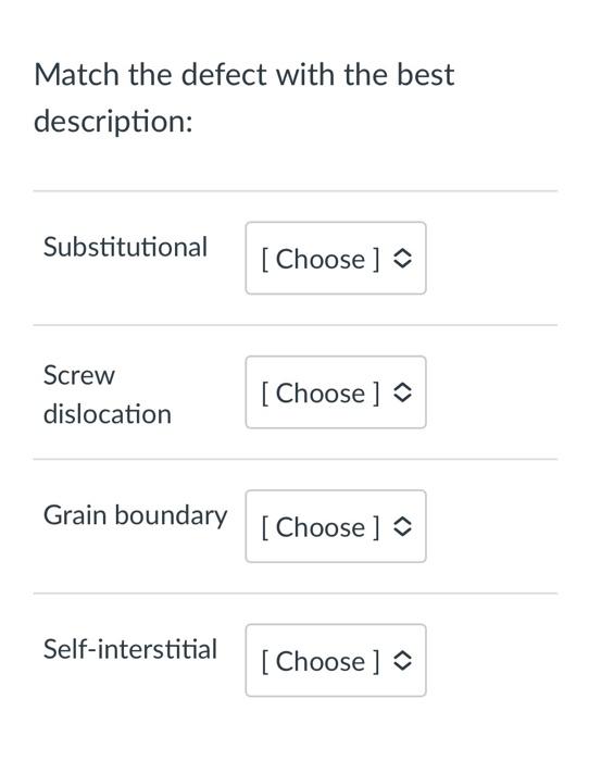  Please Match the defect with the best description for EACH word.
