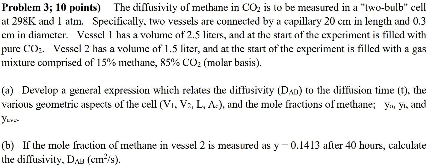 Problem 3; 10 points) The diffusivity of methane in CO2 is