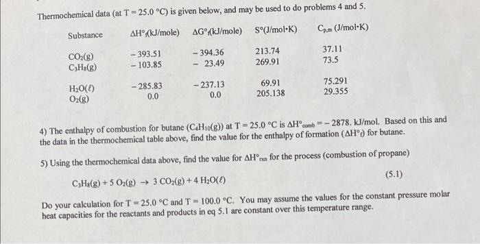  Thermochemical data (at T=25.0C ) is given below, and may be