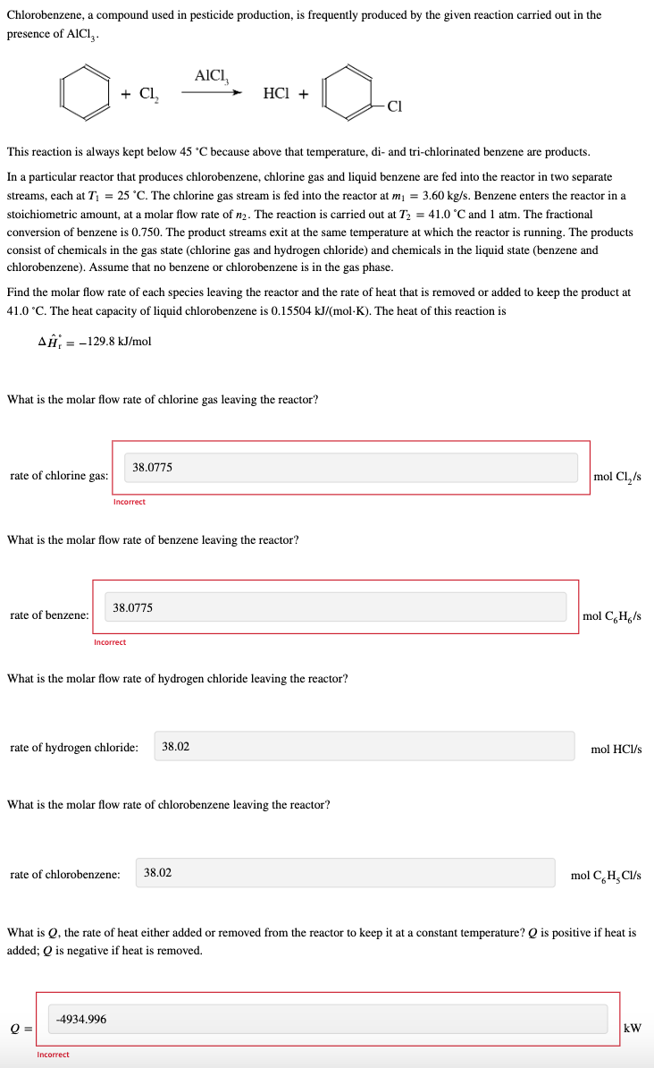 Please answer correctly using my numbers. Thanks Chlorobenzene, a compound used in