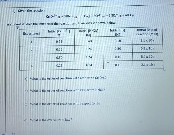 with units Given the reaction: 2NO2(+7H2()2NH3(n)+4H2O() With the rate law: Rate =k[NO3UH2]2