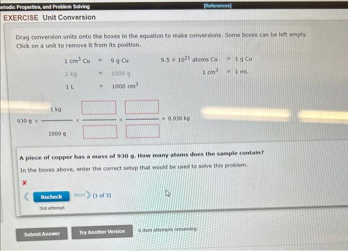  Drag conversion units onto the boxes in the equation to make