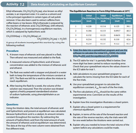  4. Use your spreadsheet program to calculate the equilibrium constant, Keq,