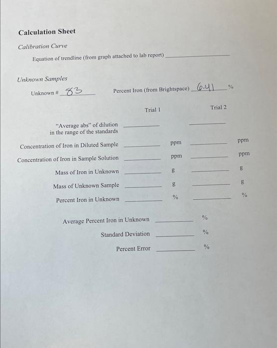 unknown sample 0.1134 g Trial 2 Mass of unknown sample 0.0751 g