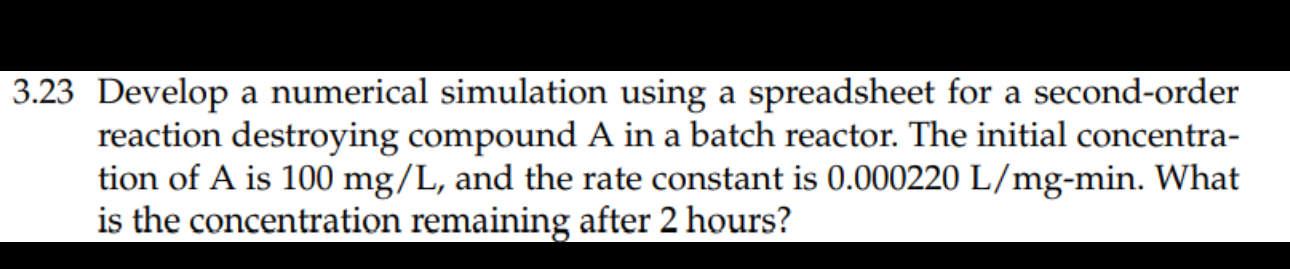  3.23 Develop a numerical simulation using a spreadsheet for a second-order