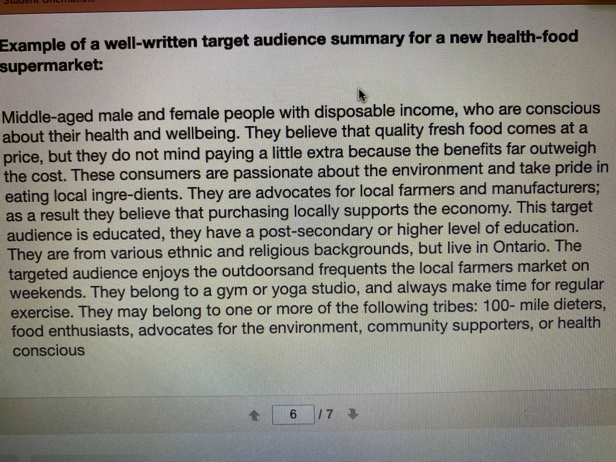 how to write target audience summaries similar to the example I have