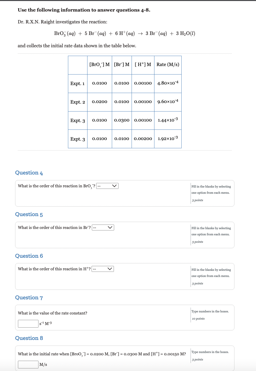 options for 4, 5 , 6 are: zero, first, second Use
