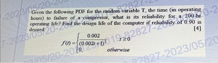 please answer quick Given the following PDF for the random variable T,