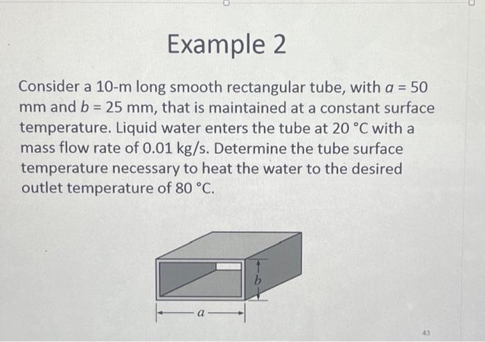  Consider a 10-m long smooth rectangular tube, with a=50 mm and