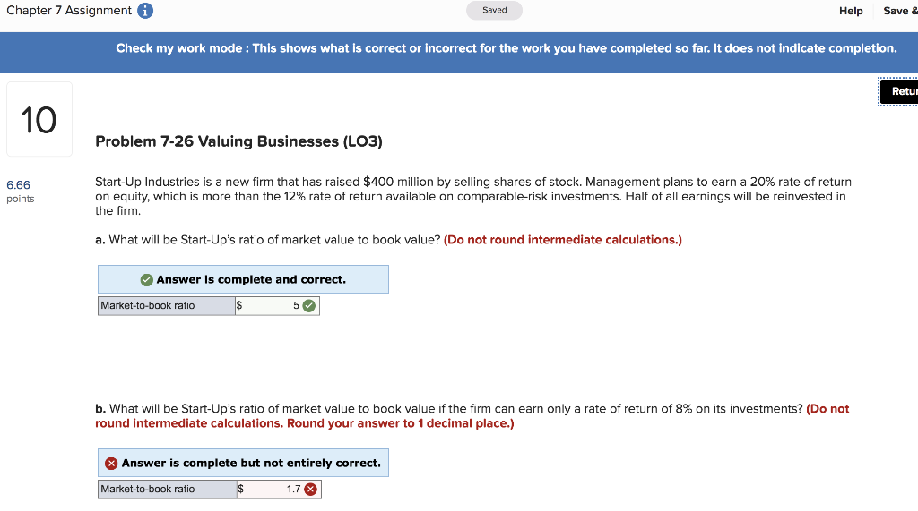  Chapter 7 Assignment A Saved Help Save & Check my work