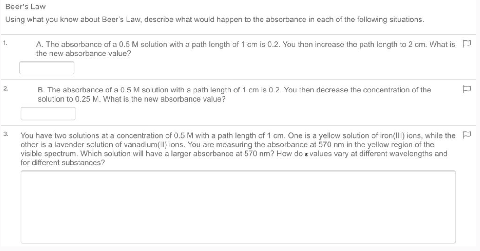  work out the epsilon beer's law equations too 