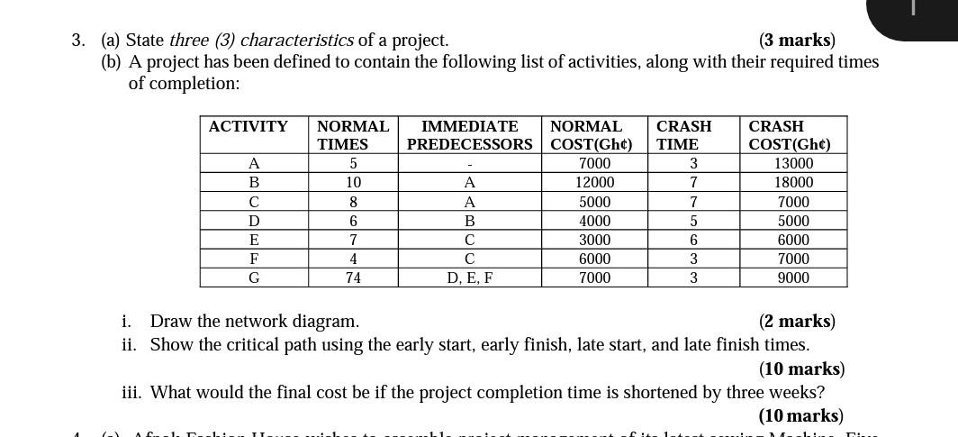 I need solution (a) State three (3) characteristics of a project.