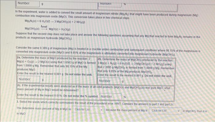 starting amount of Mg,0.389g, and the result from determine the mass of