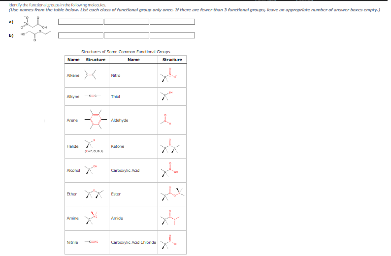 molecules. a) b) Structures of Some Common Functional Groups Identify the functional