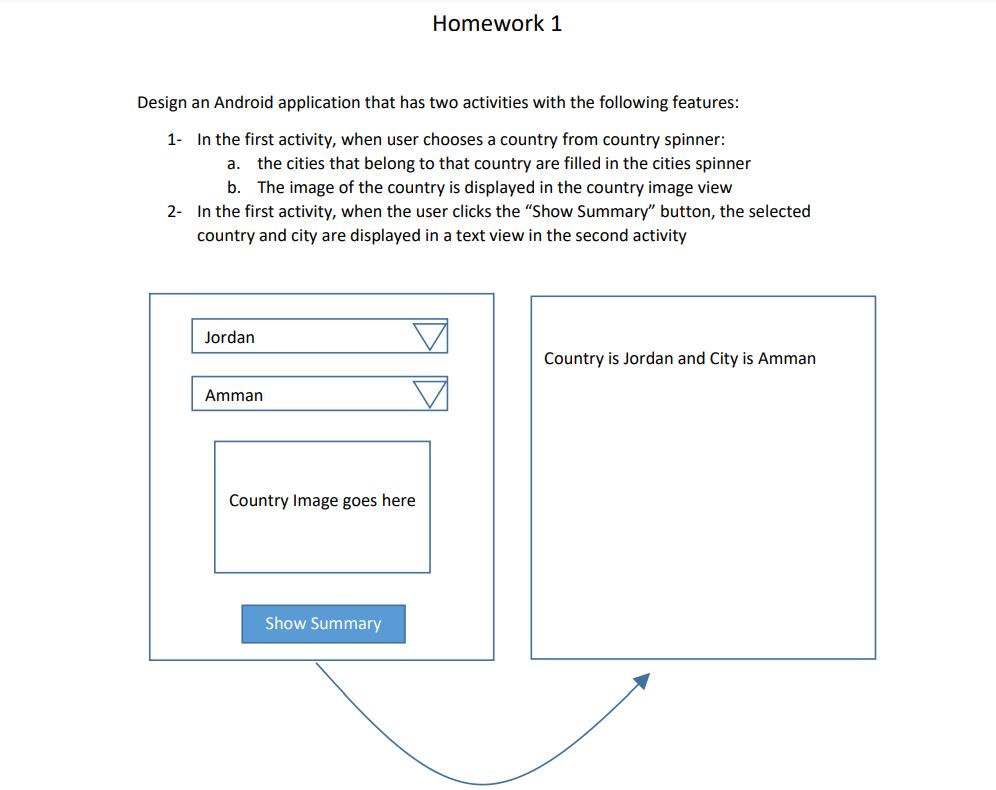  Homework 1 Design an Android application that has two activities with