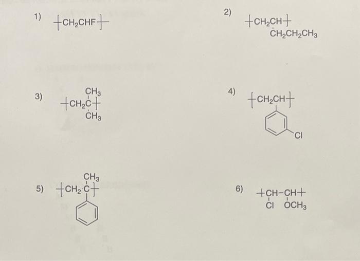 of the following polymers. 1) CH2CHF 2) 3) 4) 5) 6)