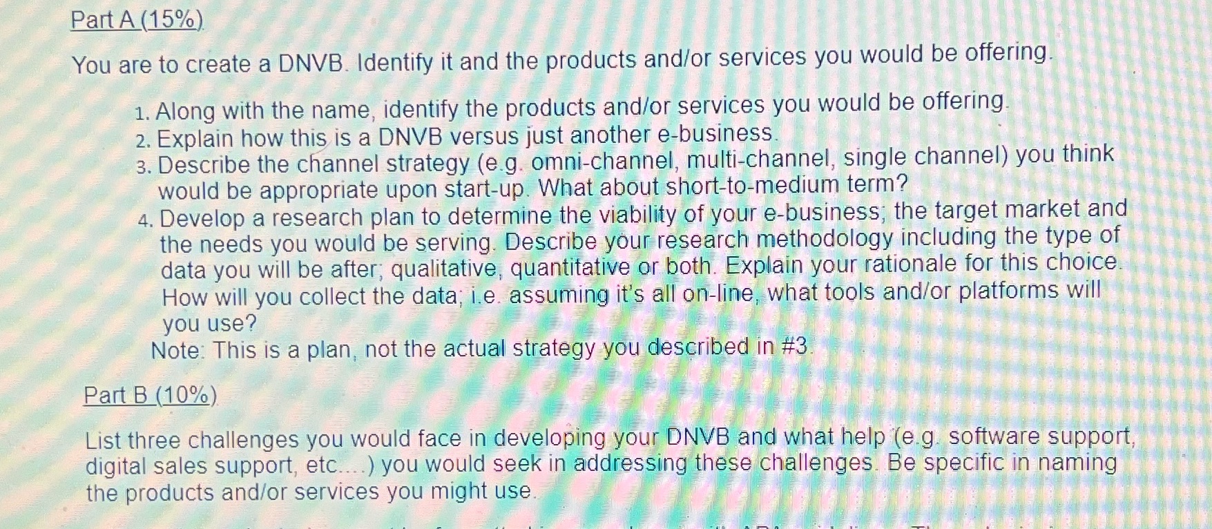 Any ideas? Part A (15%) You are to create a DNVB. Identify
