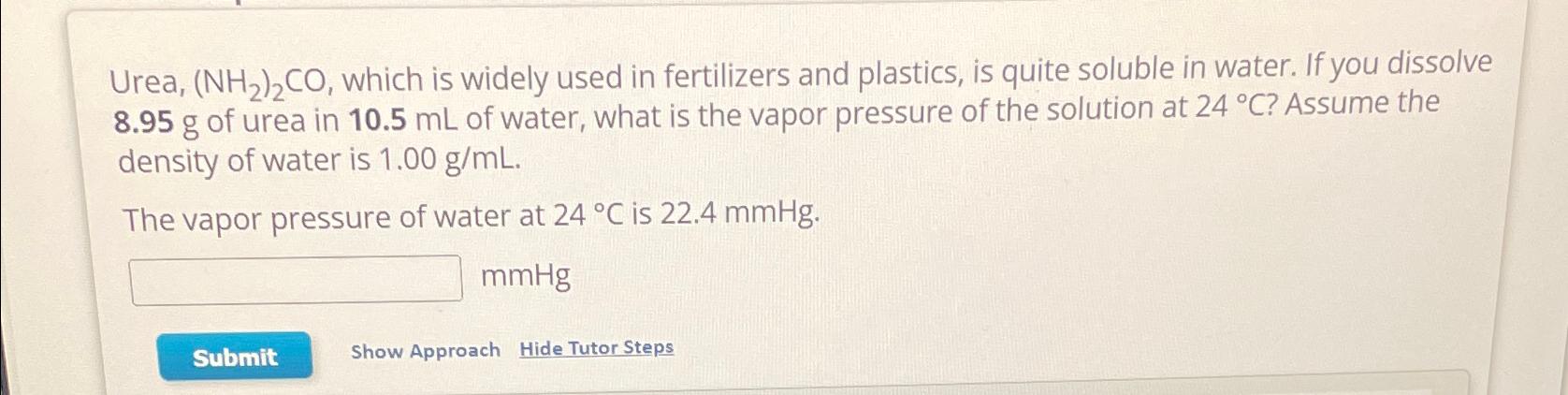  Urea, (NH2)2CO, which is widely used in fertilizers and plastics, is