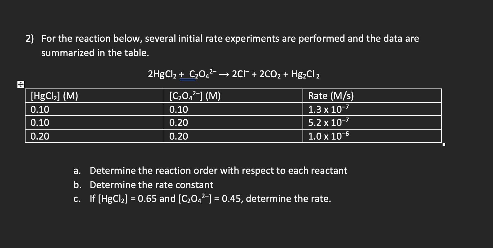 For the reaction below, several initial rate experiments are performed and