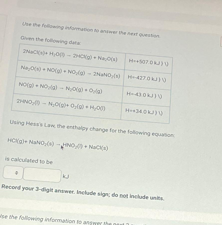  Use the following information to answer the next question. Given the