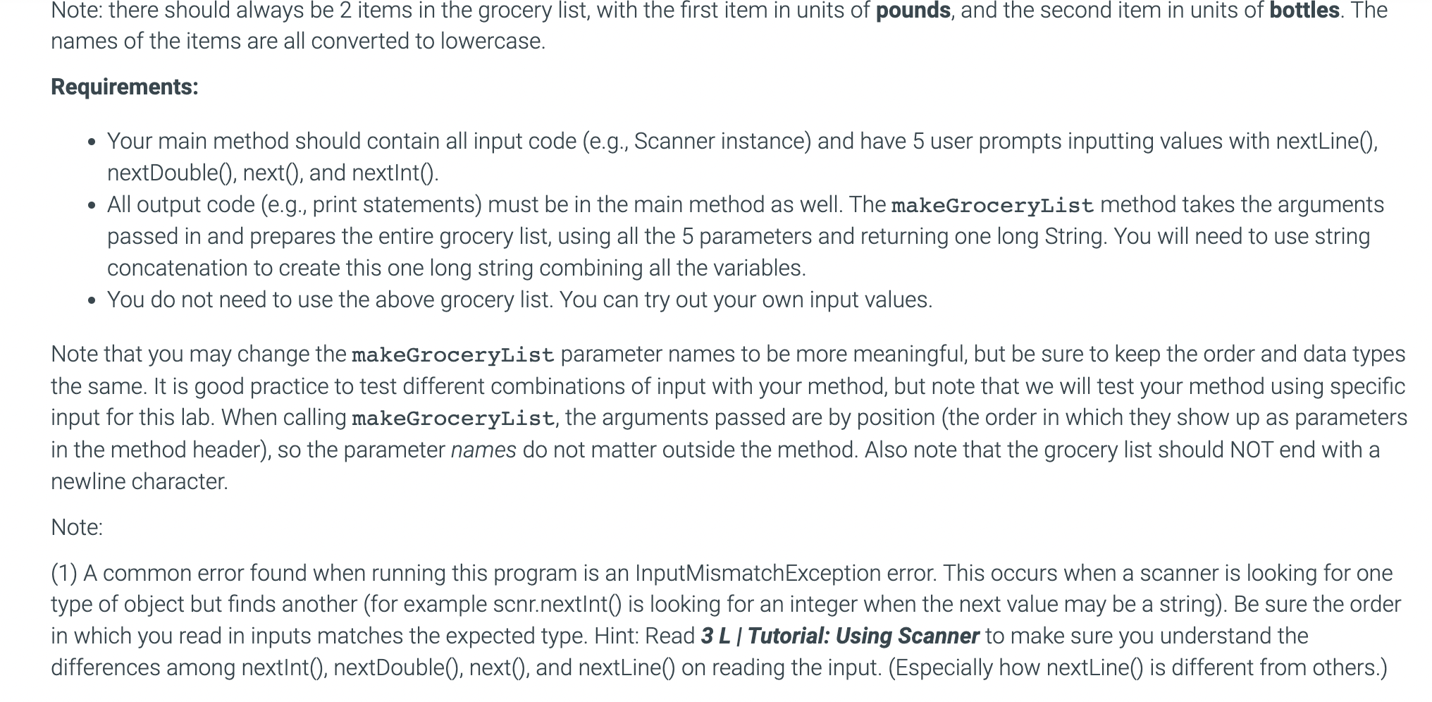 formatted grocery list. For example, the parts in bold were entered by