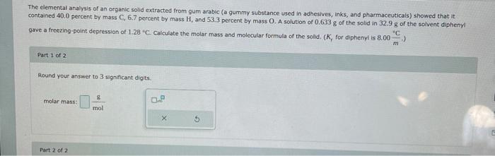  The elemental analysis of an erganic solid extracted from gum arabic