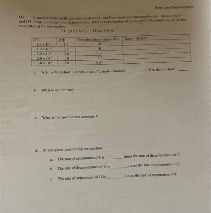  please answer section D: a,b,c show all work. Q.4 A reaction