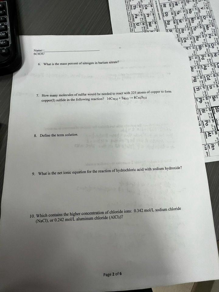  Name: SCH3U 6. What is the mass percent of nitrogen in
