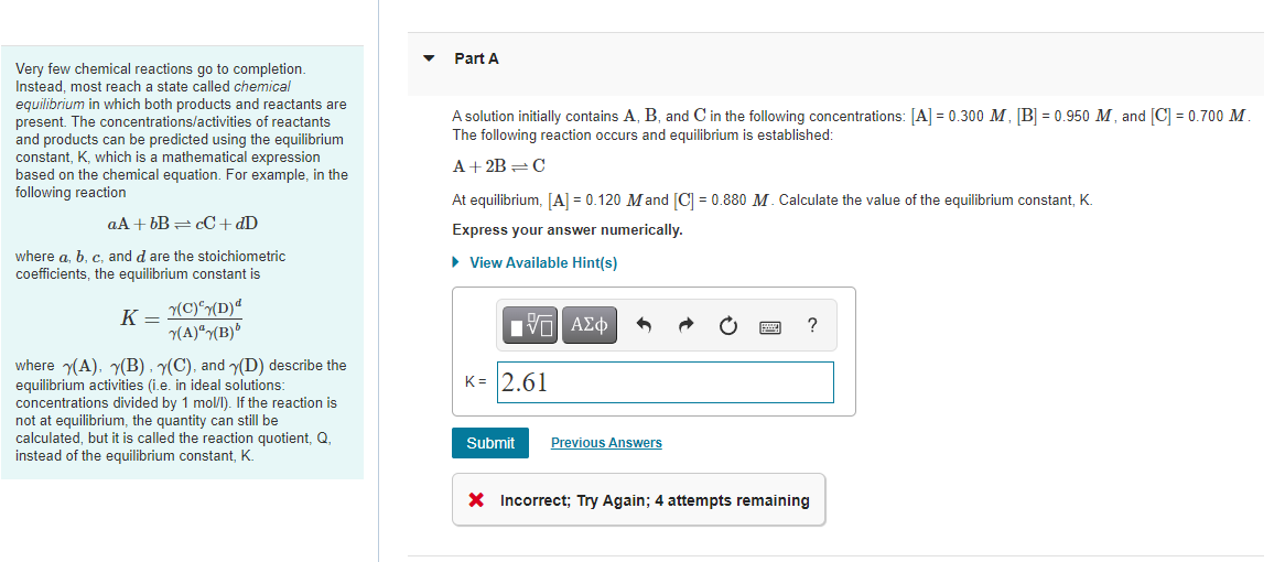 Part A A solution initially contains A, B, and in the