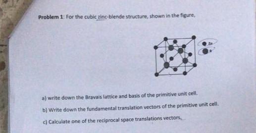  Problem 1: For the cubic zinc-blende structure, shown in the figure,