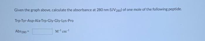 of one mole of the following peptide. Trp-Tyr-Asp-Ala-Trp-Gly-Gly-Lys-Pro Abs280= M1cm1