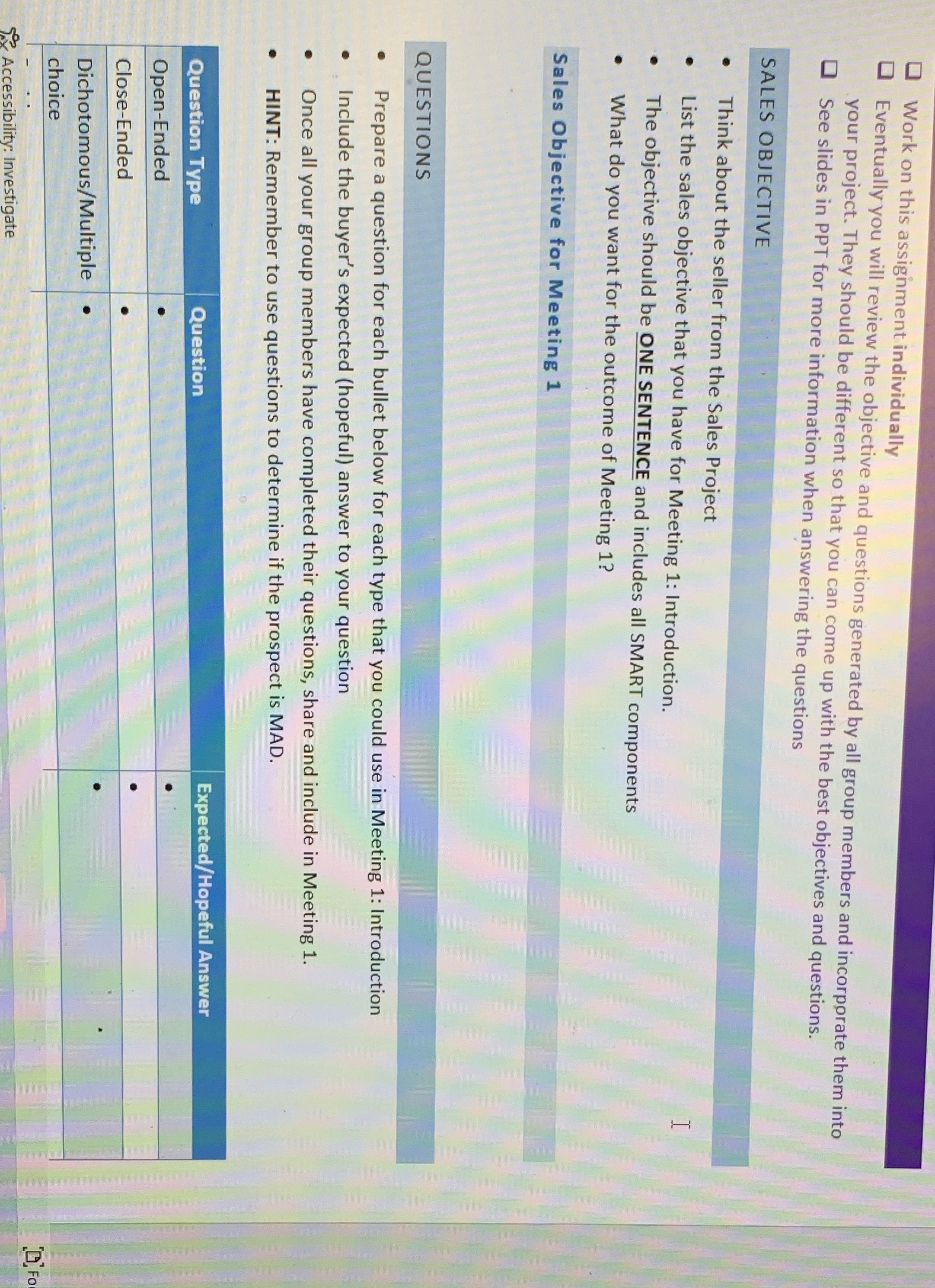 Work on this assignment individually Eventually you will review the objective