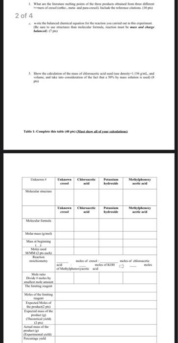 Williamson Ether Synthesis experiment quantities to work from unknown: 3-methylphenoxyacetic acid found