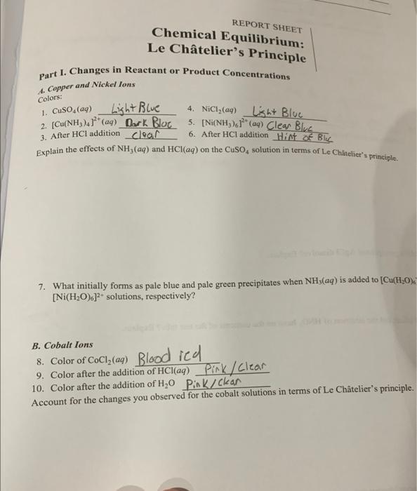  Part 1. Changes in Reactant or Product Concentrations A. Copper and