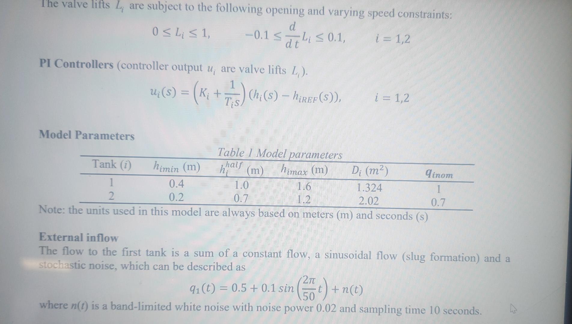 D2 92 Fig. 2: Schematic diagram of the two-tank system The system