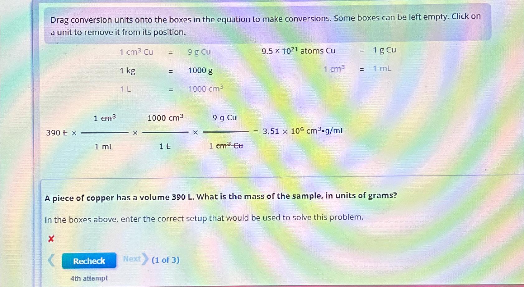  Drag conversion units onto the boxes in the equation to make