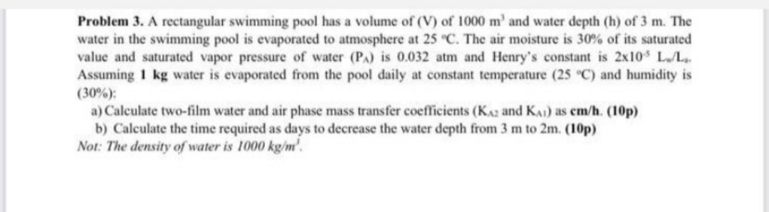Problem 3. A rectangular swimming pool has a volume of (V)